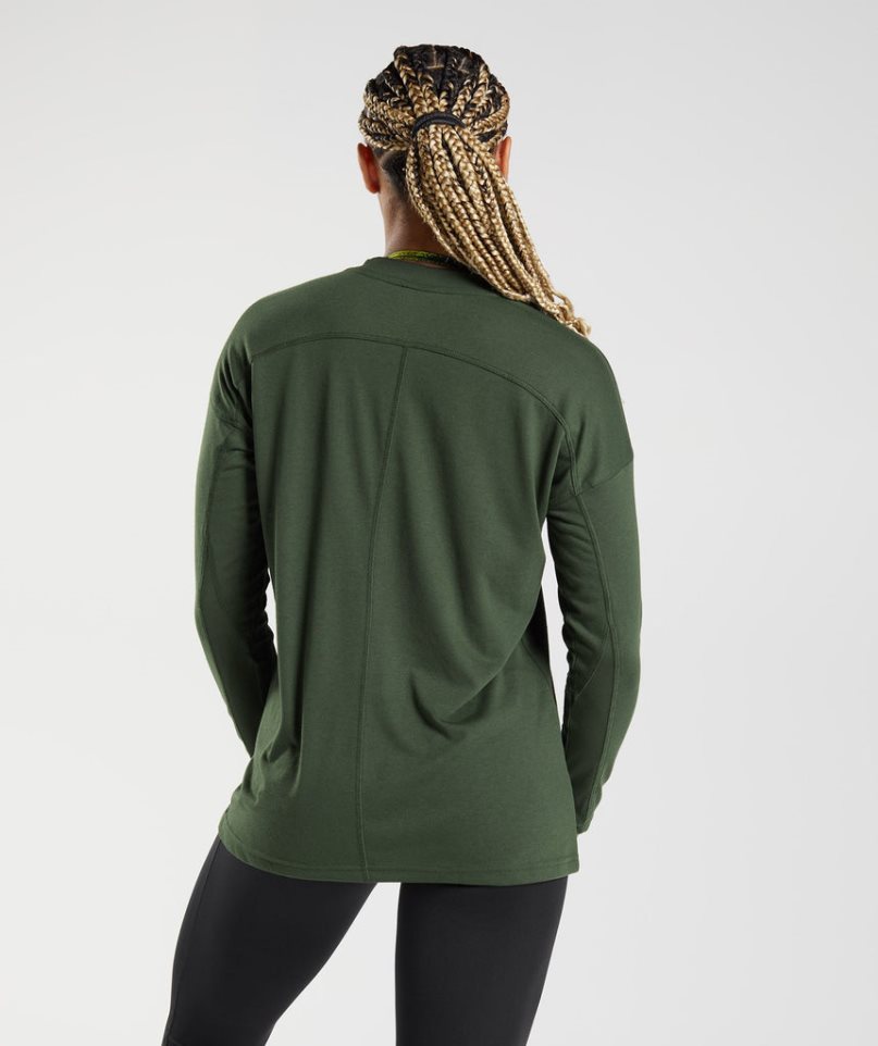 Women's Gymshark GS Power Long Sleeve T-Shirts Olive | NZ 3DAJCS